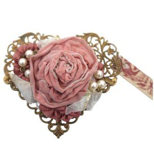 DESIGN BY MARGOT Velvet Rose Filigree Heart brooch pin